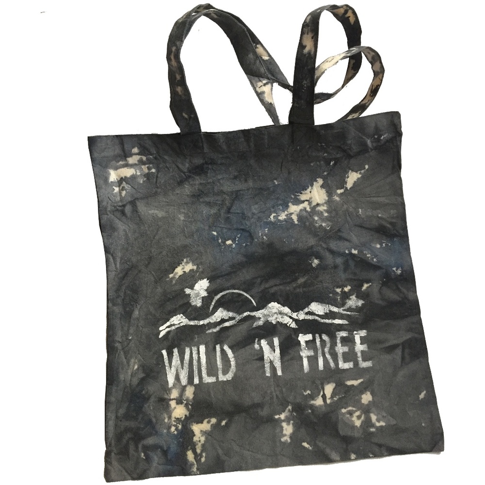 Hand stained, stenciled beach or grocery tote bag.